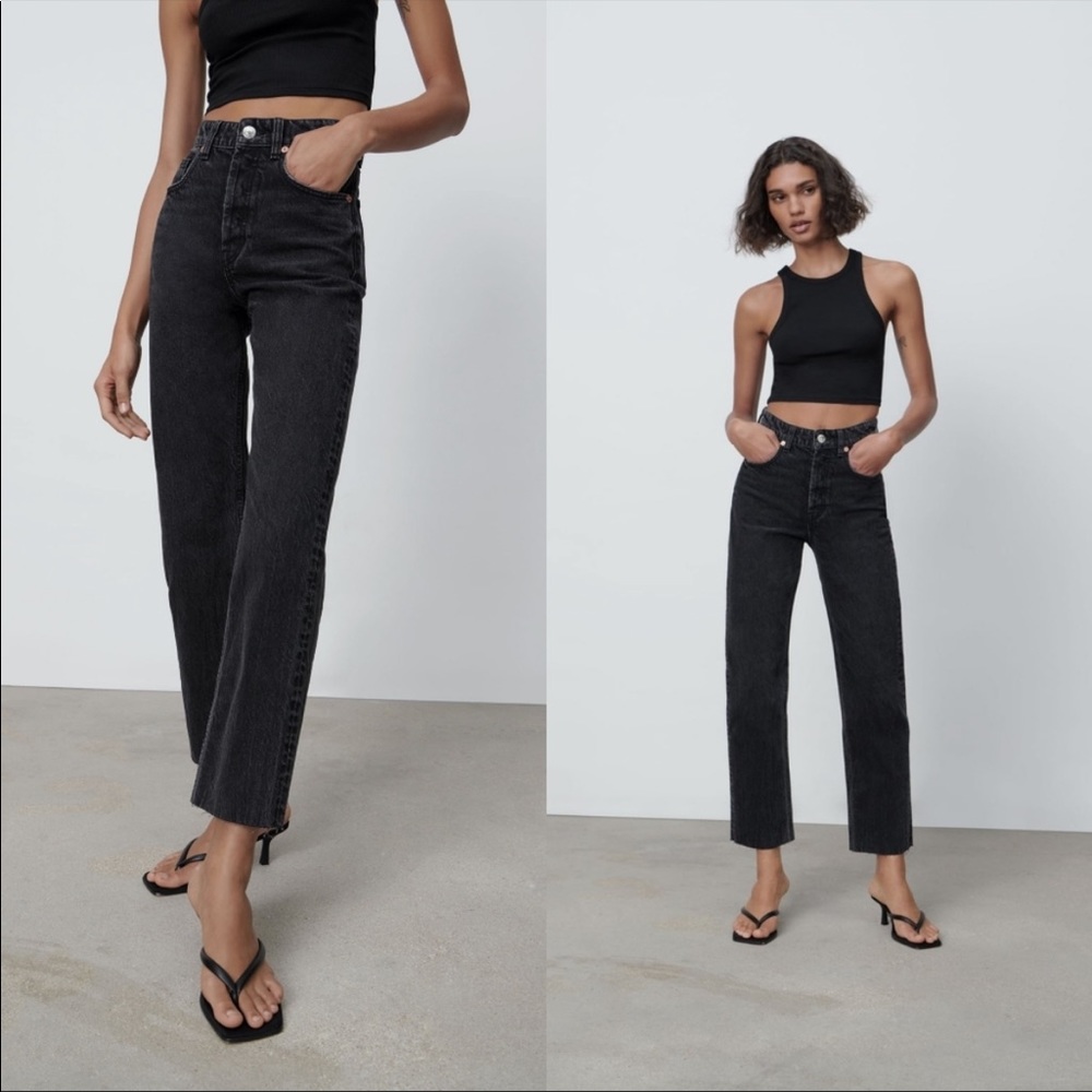 NWT Zara Hi-Rise Straight Leg Ankle Length Jeans in Black